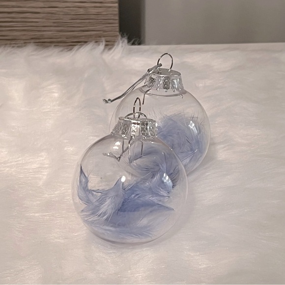 Light Blue Feather Shatterproof Ornament Pair - Picture 3 of 4